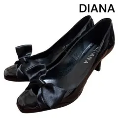 美品】DIANA パンプス　エナメル　リボン　23.5cm 黒　パンプス