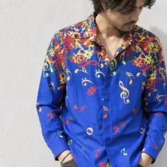 アメリカ直輸入 - 音符総柄グラフィック長袖シャツ us古着 レトロシャツ