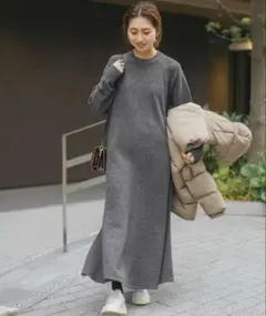 スピックアンドスパン　フレアヘムワンピース　グレー