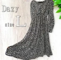 Dazy 美品 Aライン 花柄ロングワンピース L フレア フリル 長袖