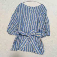定価1.9万 Ballsey ダブルストライプボウタイブラウス 5分袖 日本製