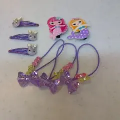 リボン付きヘアゴムと人魚クリップセット