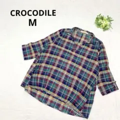 クロコダイル チェック柄ブラウス チュニック ロゴ 総柄 トップス ブラウス Mのサムネイル