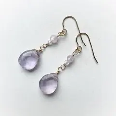 【天然石】（1109）パープルフローライトのピアス 14kgf