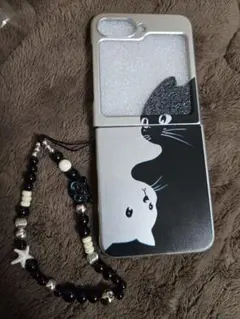 Galaxy Z Flip6 ケース 猫デザイン ストラップ付