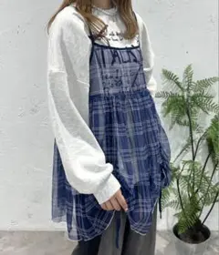 kutir チェックチュールドロストキャミビスチェ　ブルー
