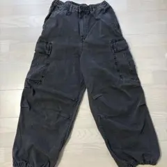 美品 GU デニムスーパーワイドカーゴパンツNT+E ダークグレー サイズS