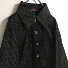 レトロ 古着 ダークトーン プルオーバーシャツ 長袖 メンズ 黒 グレー