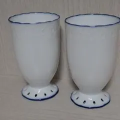 レース模様 磁器製 ペアグラス 2個セット(ビールグラス、ワイングラス)