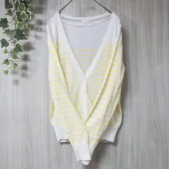 GU♡ジーユー♡カーディガン♡ボーダー♡薄手♡定番♡春♡【イエロー/M】