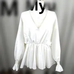 ミー様 ＜F>　ブラウスホワイトフレア 長袖 フリル ギャザー 訳321