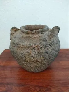 蔵出】時代物 常滑焼 蟹付 花瓶 高浮彫 飾壺 合箱付 古美術 骨董