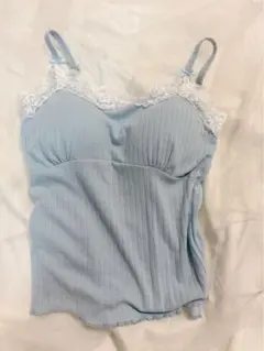 リブ編み キャミソール カップ付き 水色