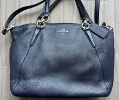 COACHコーチ 2way ショルダーバッグ ネイビー レザー