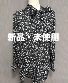 【新品・未使用品】花柄リボン付き長袖ブラウス