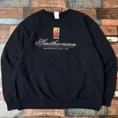 ビンテージ　古着　スミソニアン博物館　企業ロゴ　メンズ　スウェットトレーナー　黒