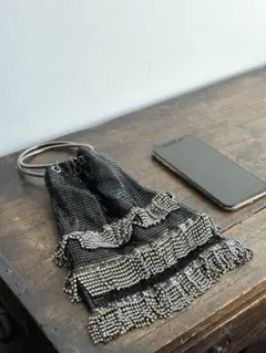 Whiting&Davis フリンジ パーティバッグ Black Silver