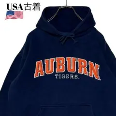 00s USA古着カレッジ短丈パーカー ネイビー紺 M オーバーン大学スウェット