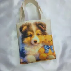 ミニトートバッグ お散歩バッグ ハンドメイド ポメラニアン 両面パネル