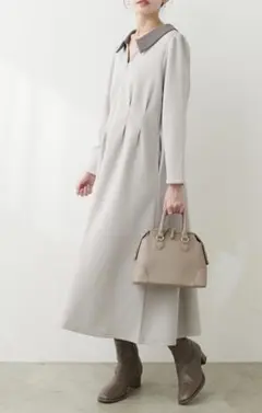 【新品未使用】natural coutureポンチ　配色襟　ワンピース　グレー