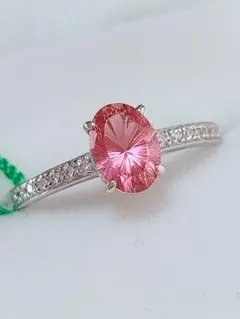 新作 未使用品 pt900 天然ピンクトルマリン ダイヤモンド リング