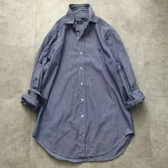 ラルフローレン ストライプシャツ ブルー M ワンポイント刺繍