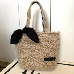 麻紐バッグ＊ハンドメイド＊肩掛けバッグ黒リボンのサムネイル
