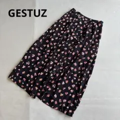 【ゲタス】ロングフレアスカート　花柄　ウエストゴム　大人綺麗め　黒（34）