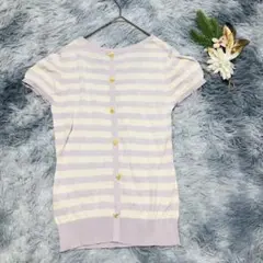 アースミュージック&エコロジー (S) 半袖 ニット ボーダー柄 飾りボタン