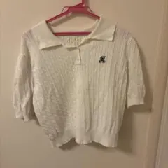 RETRO GIRL ケーブルニット ポロシャツ 半袖 ホワイト