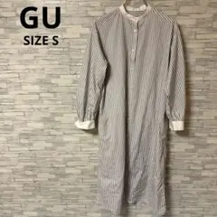 ジーユー　シャツワンピース　【S】　オフホワイト　ストライプ　カジュアル