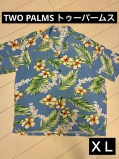 【希少USA製】TWO PALMS アロハシャツ XL 青 レーヨン