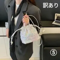 きらきらスパンコール 巾着ミニショルダー 白×オーロラ斜めがけポシェット韓国風⑤