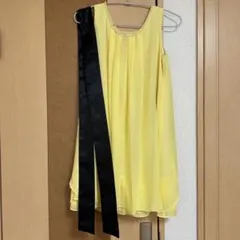黄色 シフォン フレアパーティードレス リボン付き