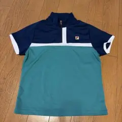 FILA ハーフジップ Tシャツ ネイビー/ターコイズＬサイズ