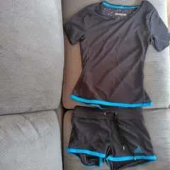 adidas ランニングウェア セットアップ 黒/青　Mサイズ