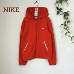 希少色【NIKE】ワンポイント刺繍ロゴ ジップパーカー オレンジ レディースS