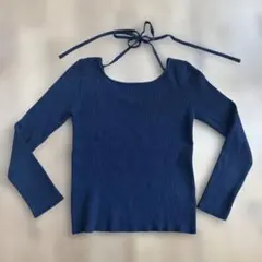 Andemiu ネイビー 2way リブ編み長袖トップス