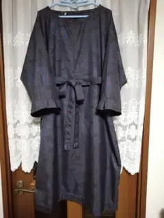 着物リメイクワンピース(大島紬長袖ロングワンピース)