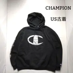B*.様 US古着　チャンピオン　ロゴパーカー　袖プリント　スウェット　アメリカ