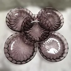 【美品】昭和レトロ プレスガラス 小皿 5枚セット 紫色