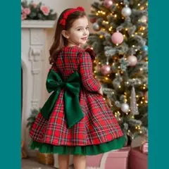クリスマス女の子ドレス服Oワンピース110キッズ赤チェックかわいい子供