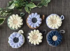かぎ針編み ぷっくり花モチーフ アクリルたわし（6個セット） ①