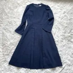 セルフォード シャツプリーツワンピース Aライン ベルト フレア 38　ネイビー セルフォード シャツプリーツワンピース Aライン ベルト フレア 38
