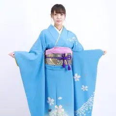 振袖 18点セット 成人式　正絹京友禅振袖　水色にぼかしと小花121