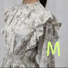 パンプキンポート　フリル袖 花柄 消しプリーツ ワンピース　Ｍ　おでかけ