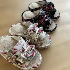 【新品】花柄リボン付き室内スリッパ