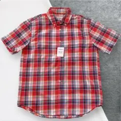 【新品】半袖シャツ 襟付きシャツ チェック柄 メンズ 中高生 可愛い 赤のサムネイル