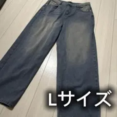 【美品】GO JEANS ダークブルー ワイドレッグ　ジーンズ　Lサイズ