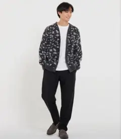 Coca ヘリンボーンストレッチイージータックテーパードパンツ メンズ　ブラック